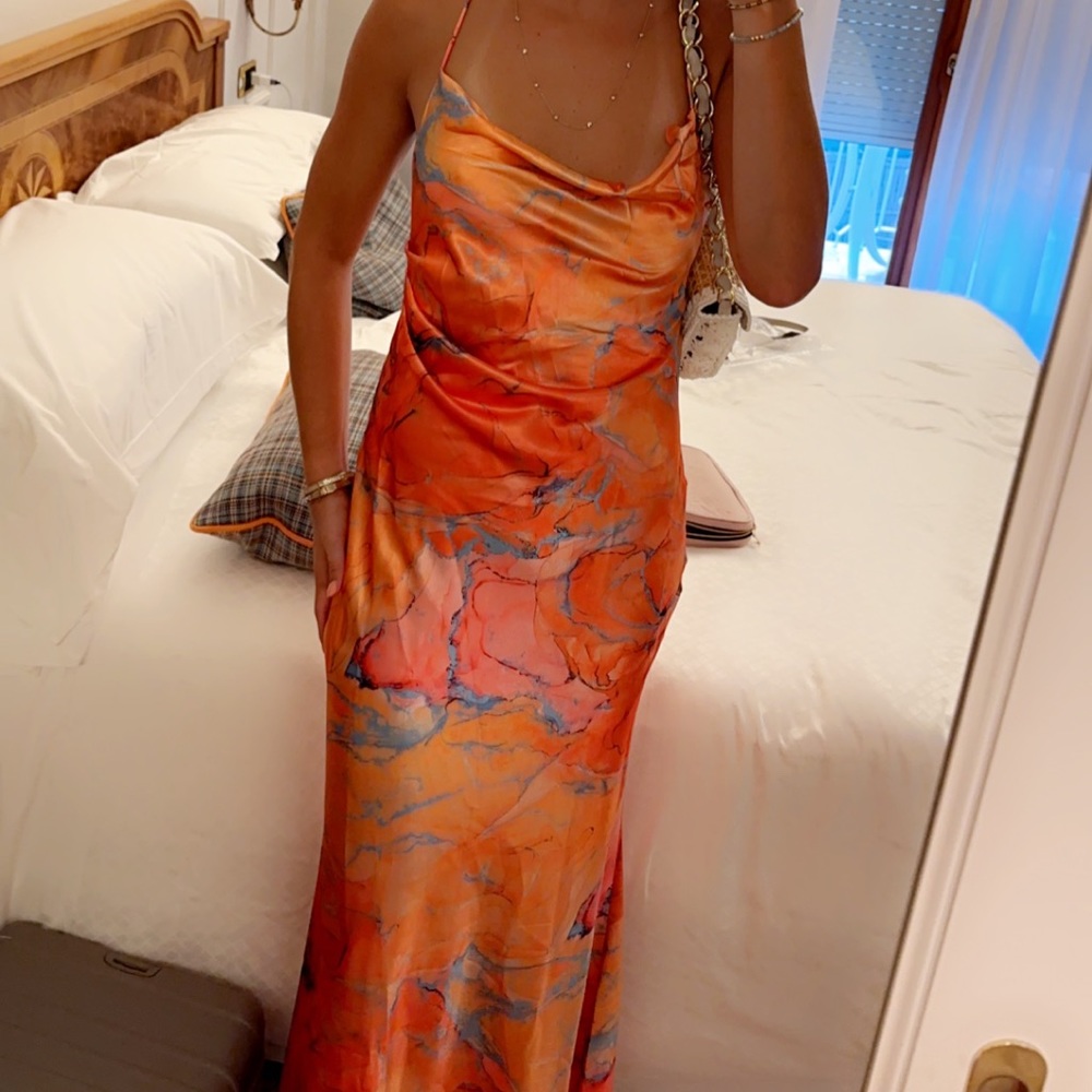 Nikki Beach house maxi dress sunset views satin .